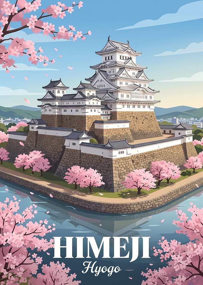 Himeji Castle Cherry Blossom Poster