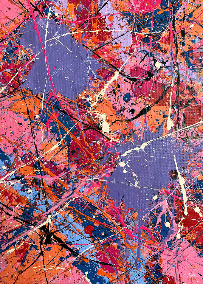 Lavender Interference - Abstract Action Painting