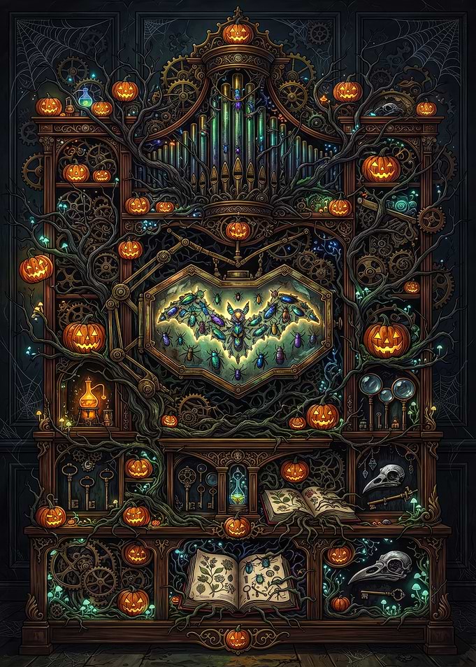 Steampunk Halloween Bat Curio Cabinet