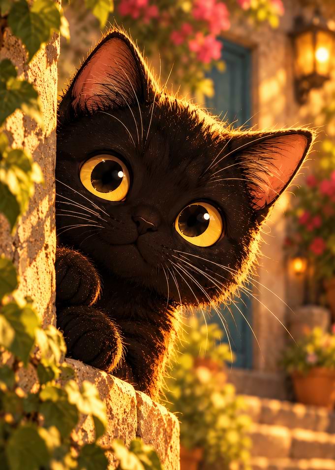 Cute Black Kitten Peeking Out