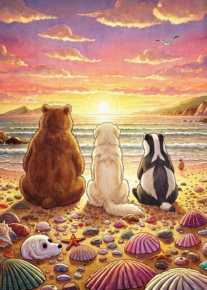 Animals Beach Sunset Cute Poster