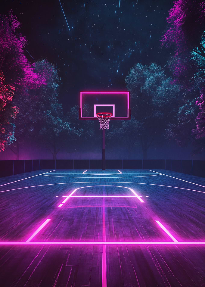 Neon Basketball Court at Night