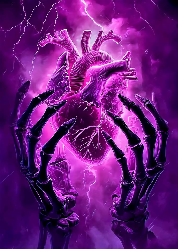 Skeleton Hands Holding Glowing Heart