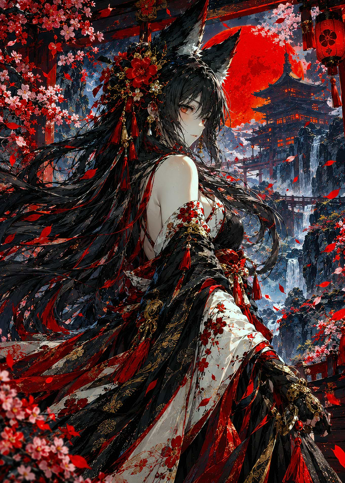 Fox Girl in Traditional Japanese Attire