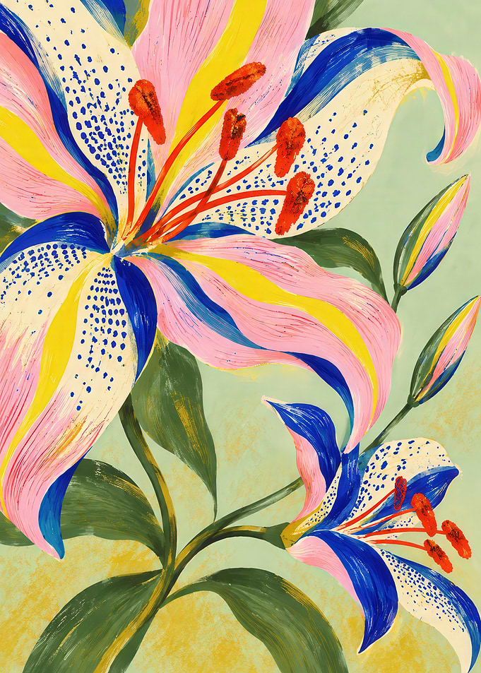 Vibrant Painted Lily Floral Illustration