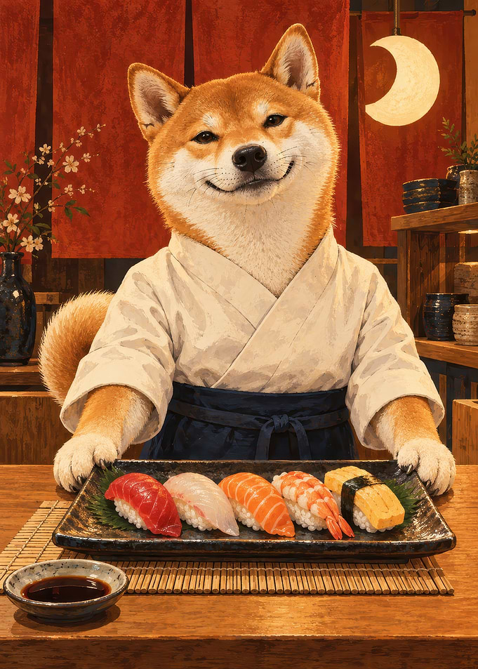 Shiba Inu Sushi Chef Serving Platter