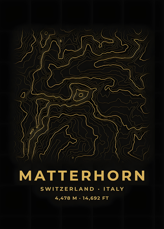 Matterhorn Topographic Map Black Gold Poster