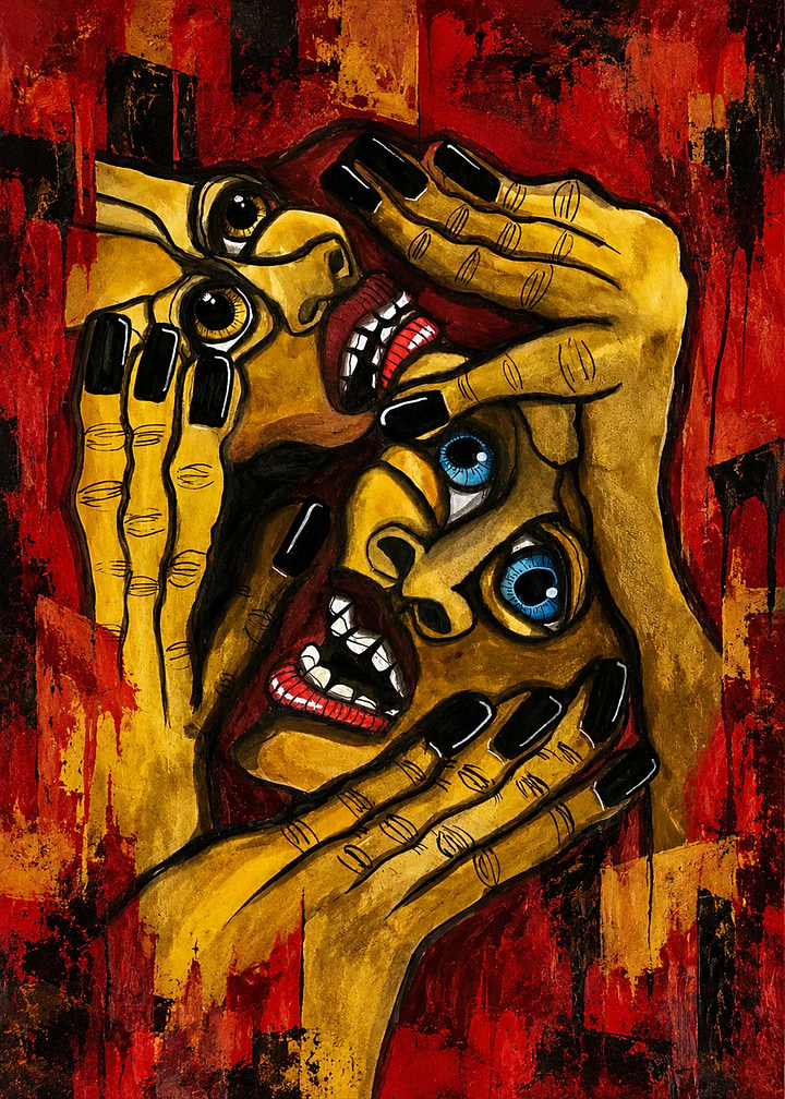 Abstract Expressionist Faces and Hands