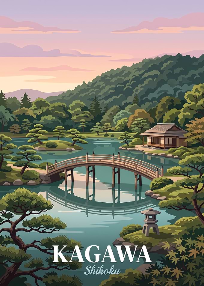 Kagawa Shikoku Japanese Garden Travel Poster