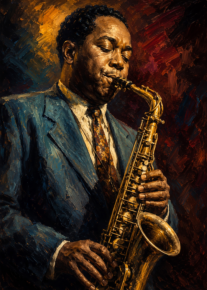 Jazz Saxophonist Oil Painting
