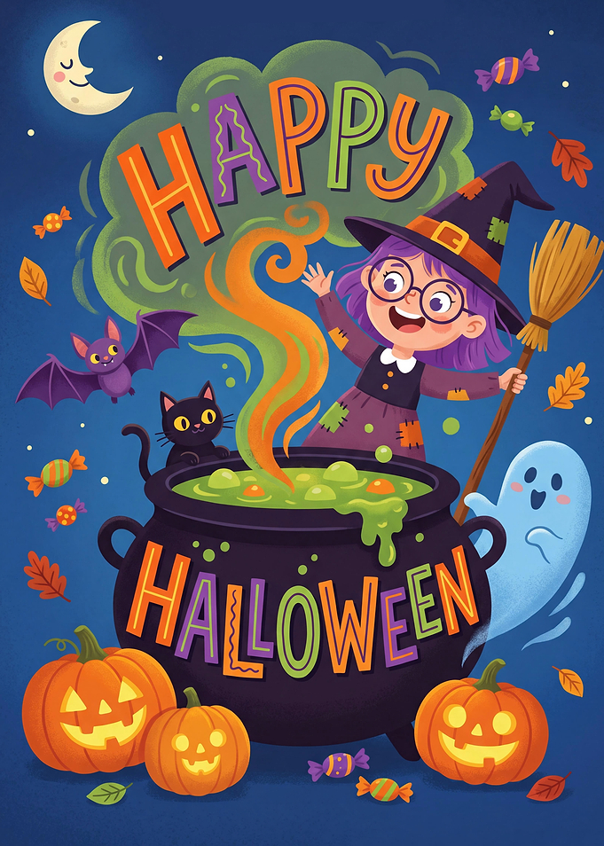 Cute Happy Halloween Witch Illustration