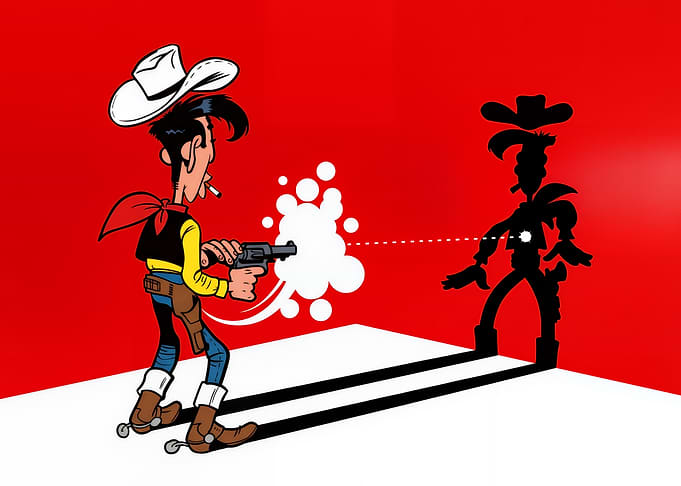 Lucky Luke Shooting His Own Shadow