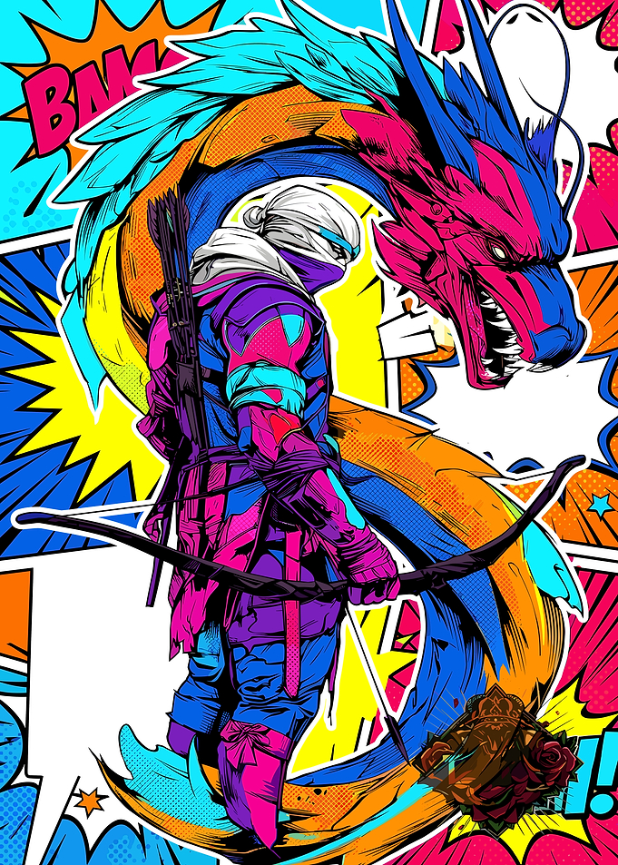 Ninja Archer with Dragon Pop Art