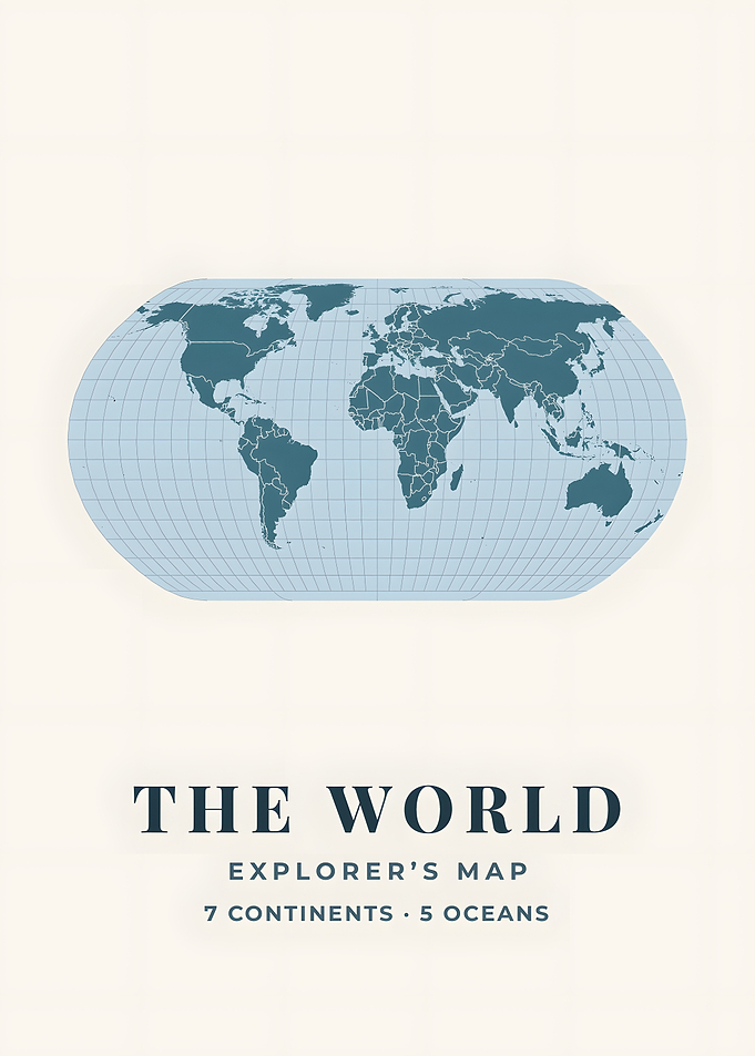 Explorers Coastal Blue World Map Print