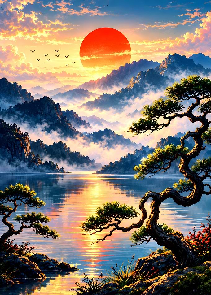 Serene Mountain Lake at Sunset