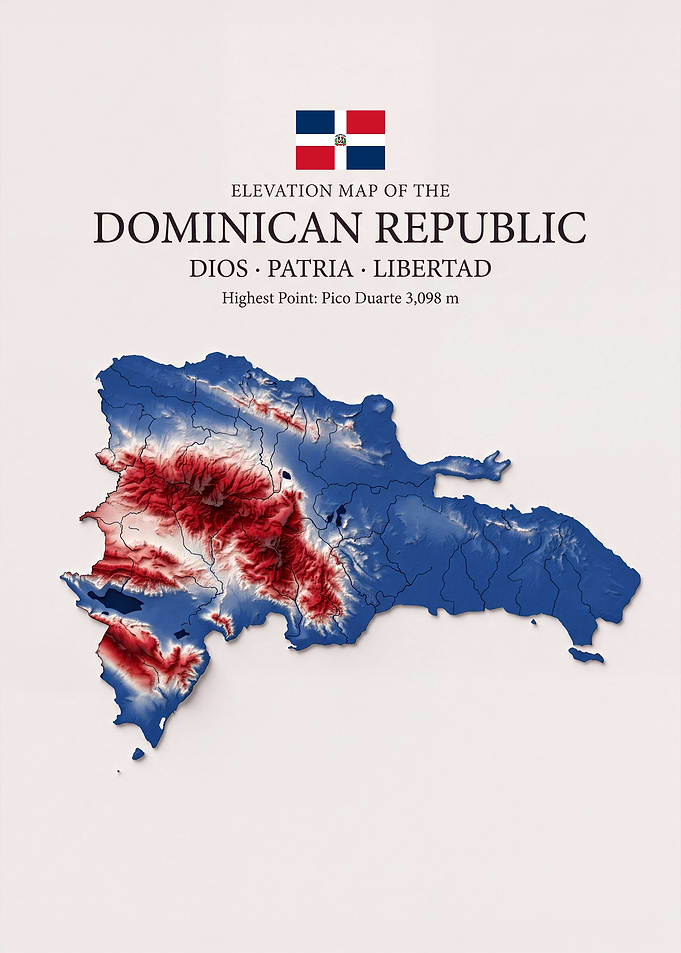 Dominican Republic Elevation Map Poster