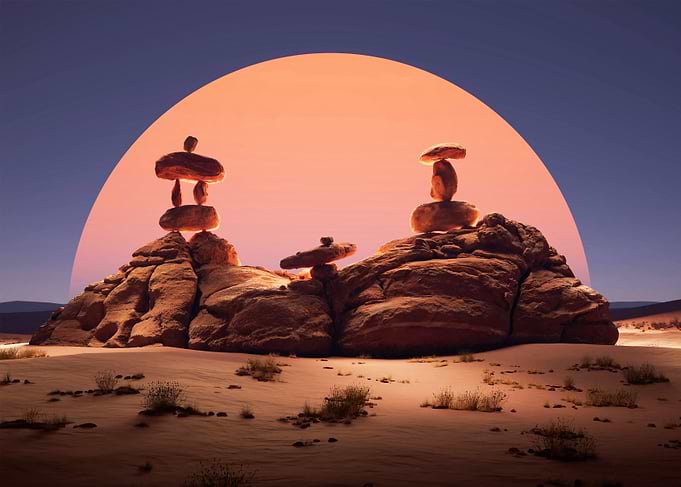 Zen Rock Balancing at Sunset