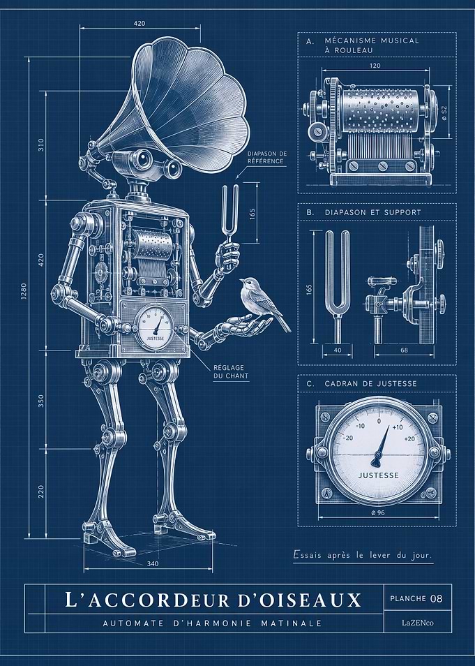 Bird Tuner Robot Blueprint Poster