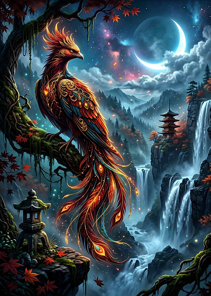 Phoenix in Japanese Landscape