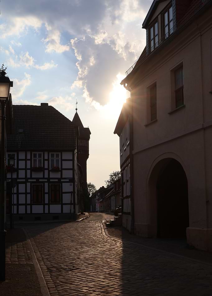 Cobblestone Street in Historic German Town