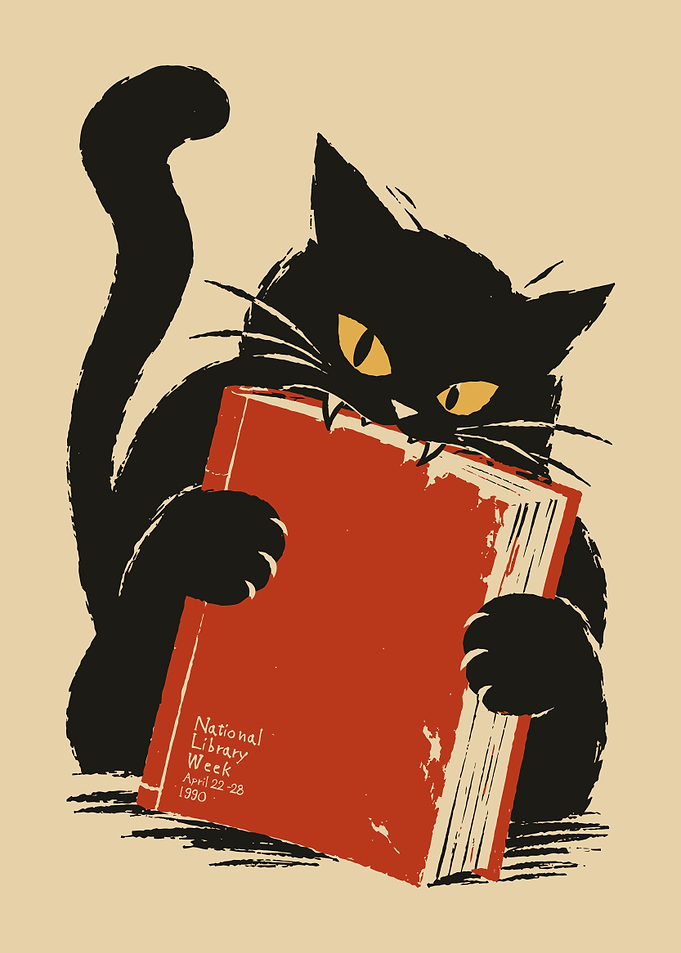 Vintage National Library Week Cat Poster