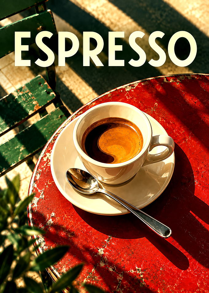Espresso Coffee on Red Table