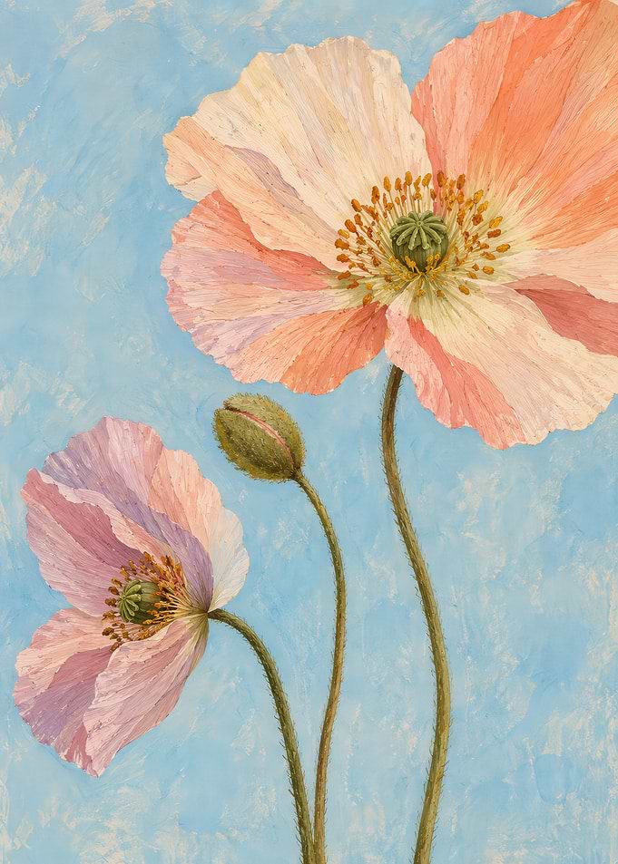 Soft Pastel Poppy Flower Painting