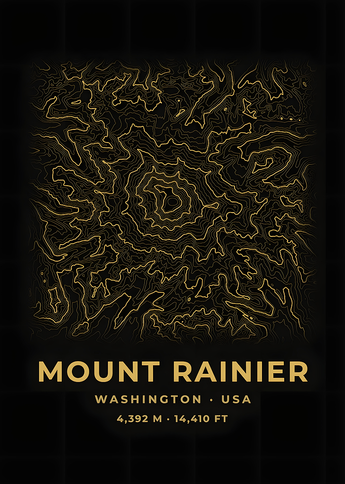 Mount Rainier Topographic Map Black Gold Poster