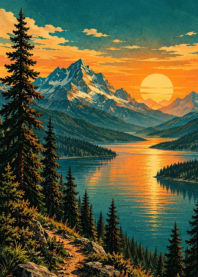 Golden Sunset Over Mountain Lake