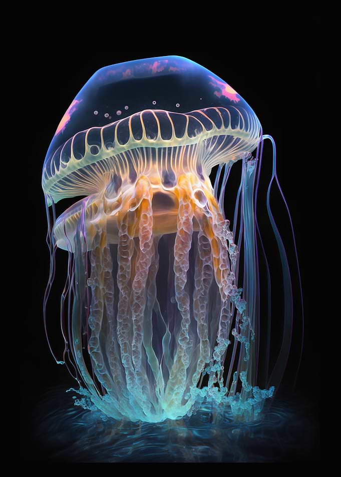 Glowing Magenta Jellyfish Abyss