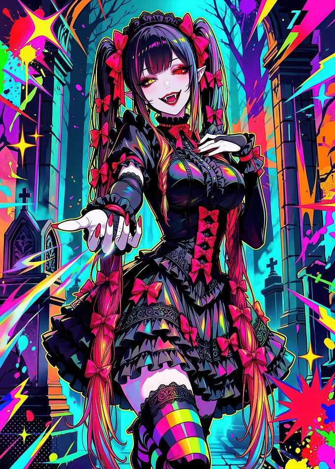 Vampire Maid in Graveyard anime-style illustration