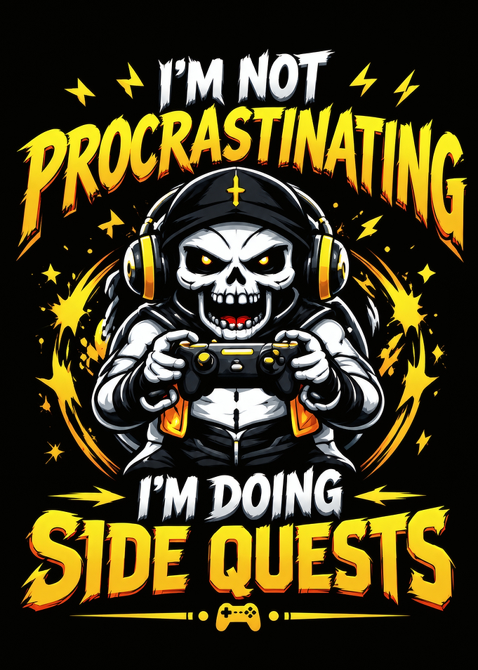 Gamer Skull Doing Side Quests