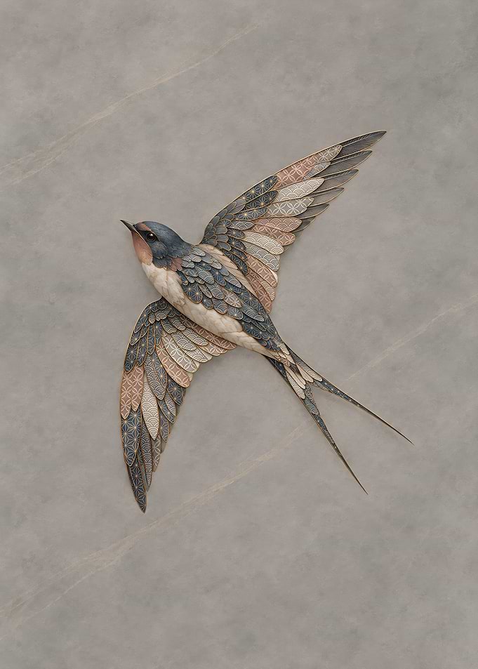Ornate Patterned Swallow Bird Illustration