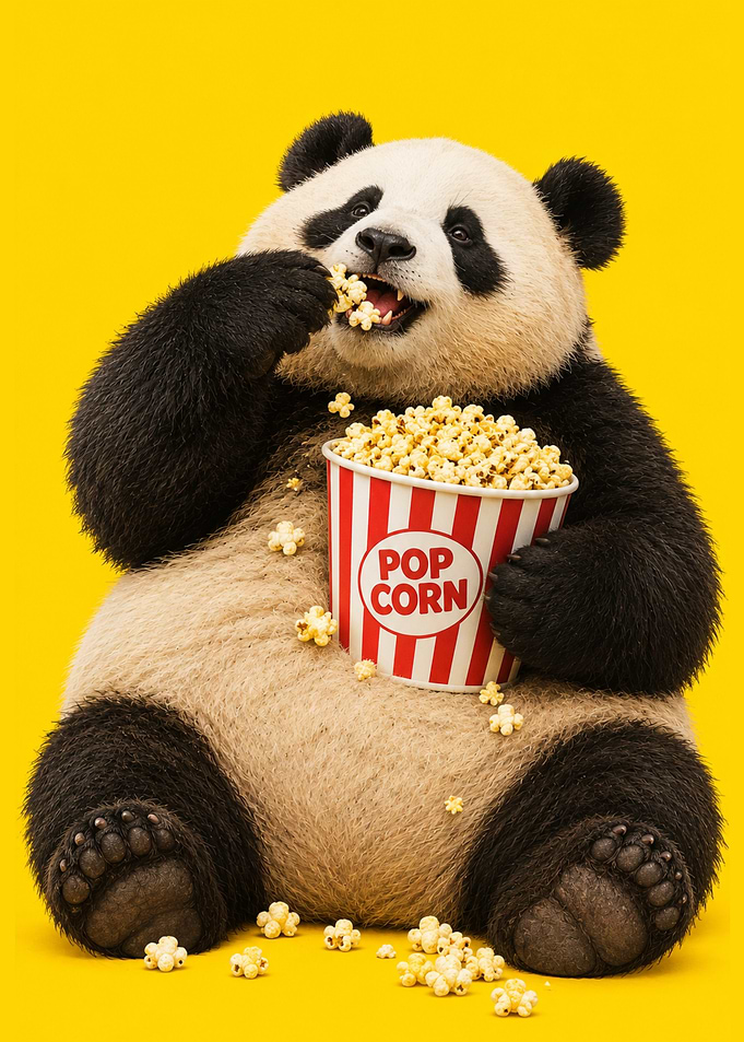 Cute Panda Eating Popcorn