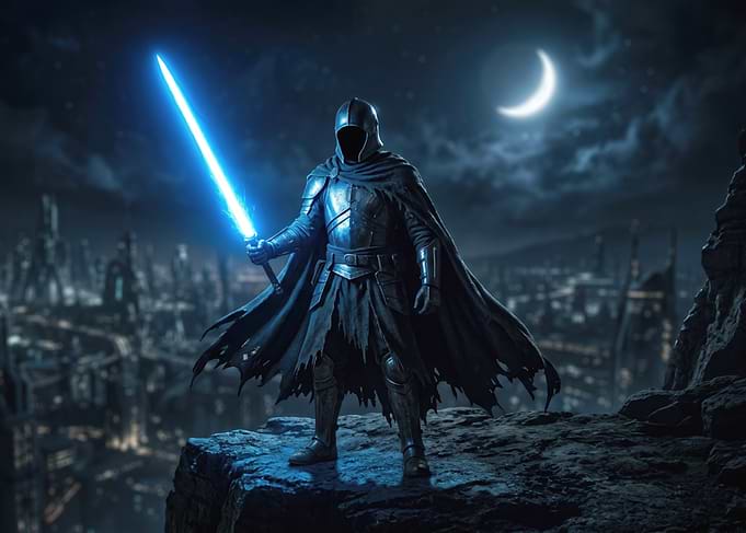 Dark Knight with Glowing Lightsaber