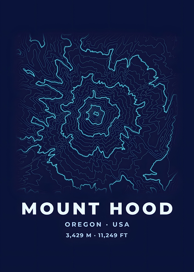 Mount Hood Topographic Map Neon Blue Poster