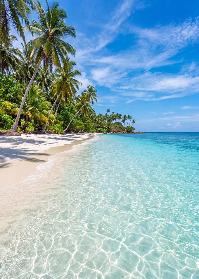Tropical Beach Paradise with Palm Trees