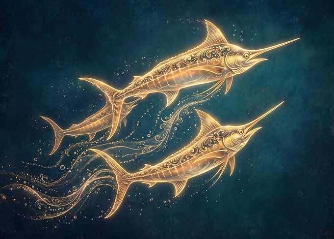 Golden Ornate Marlin Fish Illustration