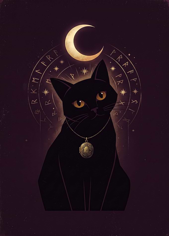 Mystical Black Cat with Locket