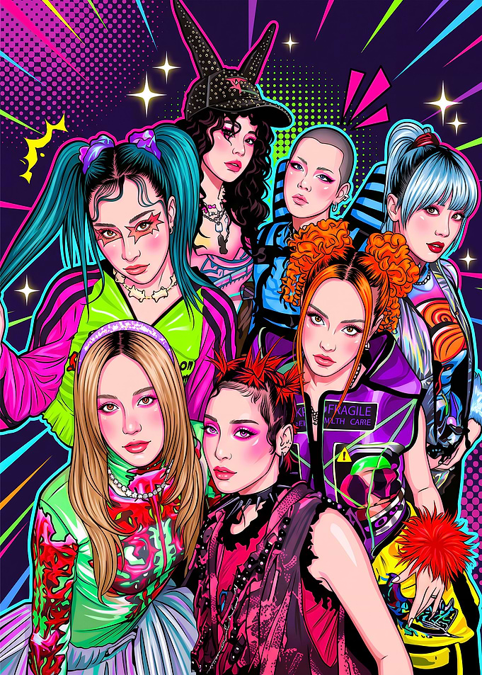 Vibrant K-pop Girl Group Illustration