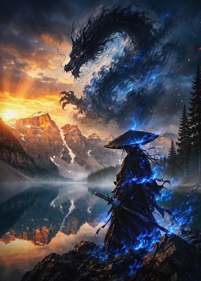 Samurai Dragon Fantasy Epic Art