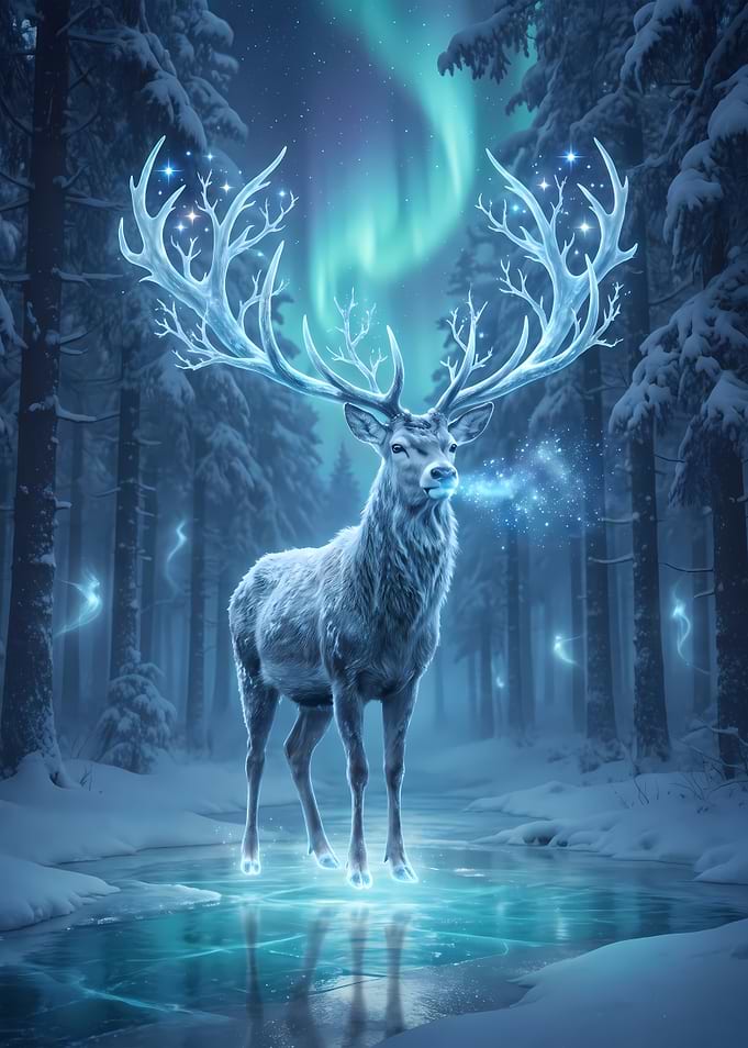 Magical Frost Deer in Winter Forest