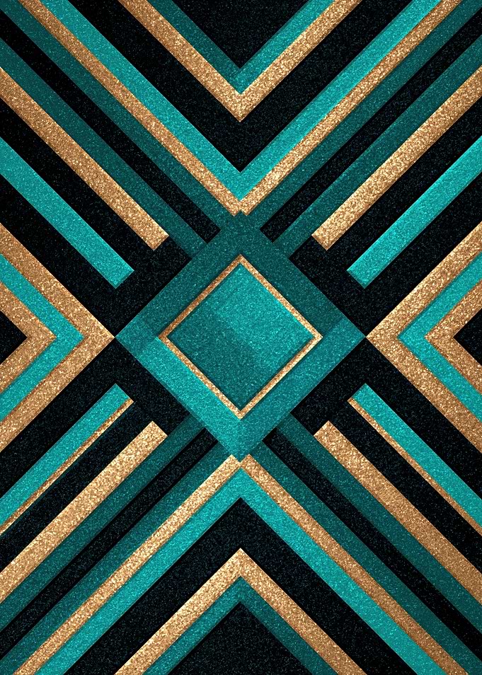Geometric Art Deco Teal and Gold