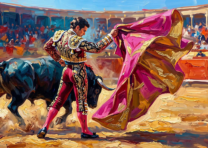 Matador Performing Bullfight in Arena
