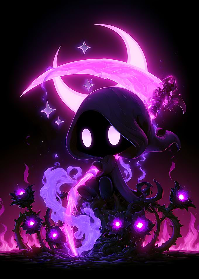 Chibi Grim Reaper with Glowing Scythe