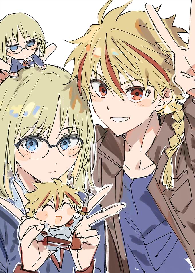 Anime characters with chibi plushies