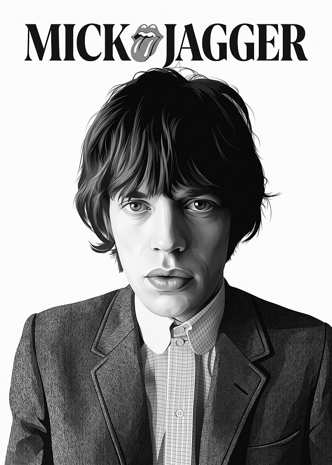Mick Jagger Black and White Portrait