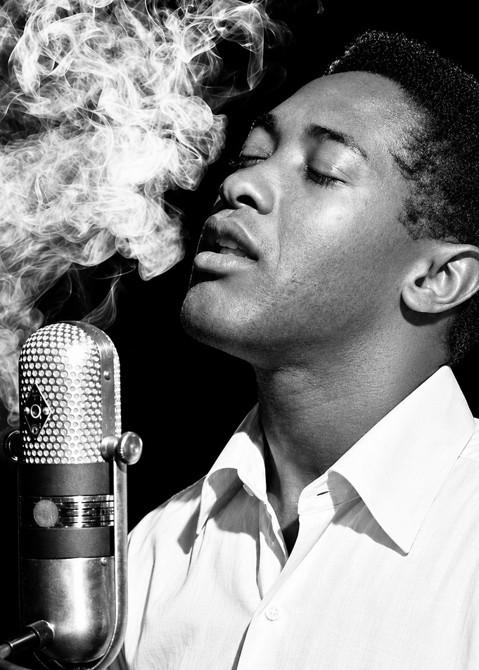 Soulful Singer with Vintage Microphone