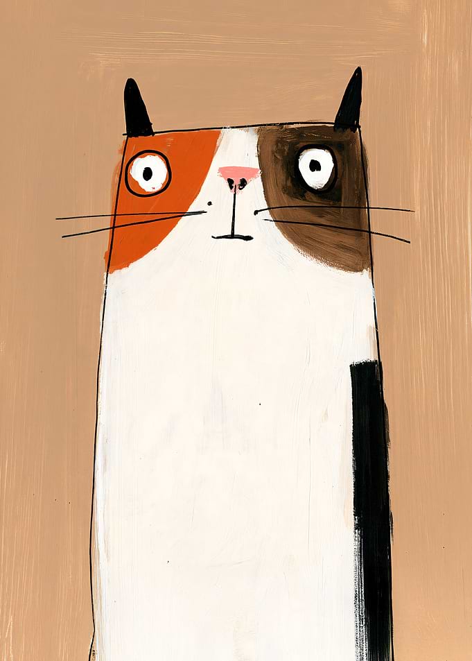 Whimsical Calico Cat Illustration