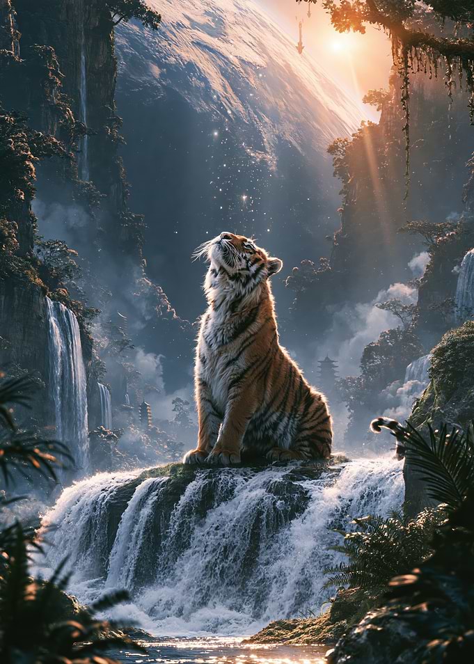 Majestic Tiger at Mystical Waterfall